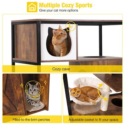 Image showing 5 th Aivituvin AIR102 Wooden 3-Story Cat Condo with Litter Box Enclosure, Strong Iron Frame