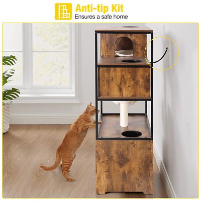 Image showing 6 th Aivituvin AIR102 Wooden 3-Story Cat Condo with Litter Box Enclosure, Strong Iron Frame