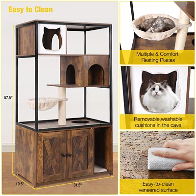 Image showing 7 th Aivituvin AIR102 Wooden 3-Story Cat Condo with Litter Box Enclosure, Strong Iron Frame
