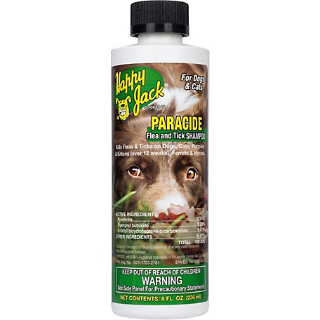 Happy Jack Paracide Flea and Tick Treatment and Prevention Shampoo, Kills Fleas, Ticks for Dogs and Cats and Horses, 8 oz.