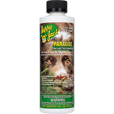Happy Jack Paracide Flea and Tick Treatment and Prevention Shampoo, Kills Fleas, Ticks for Dogs and Cats and Horses, 8 oz.