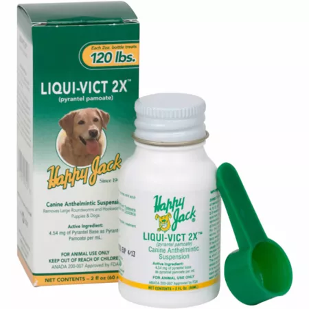 Happy Jack Liqui-Vict 2X Liquid Dewormer for Dogs Kills 2 Types of Roundworms and 2 Types of Hookworms 2 oz. Dog Dewormers