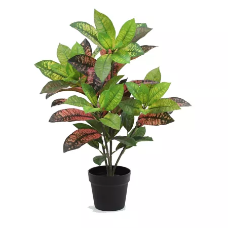 The Mod Greenhouse 24" Artificial Green Croton Plant in Matte Black Planter Artificial Plants & Flowers