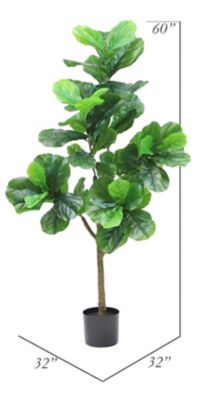 Image showing  60 in. Artificial Green Fiddle Leaf Plant in a Black Matte Planter Pot