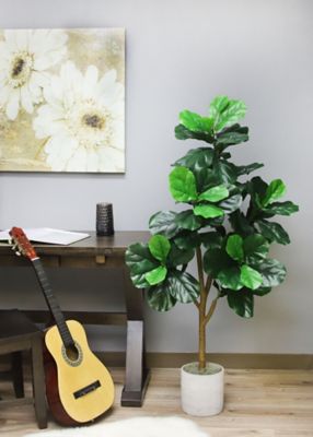 Image showing  60 in. Artificial Green Fiddle Leaf Plant in a Black Matte Planter Pot