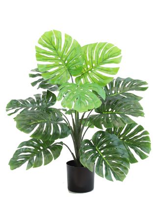 The Mod Greenhouse 29 in. Artificial Green Monstera Plant in a Black Matte Planter Pot