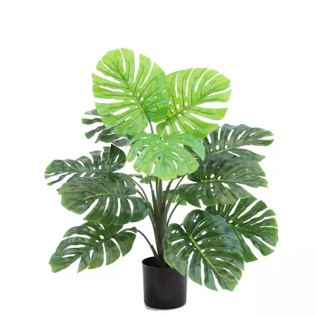 The Mod Greenhouse 29" Artificial Green Monstera Plant in Matte Black Planter Artificial Plants & Flowers