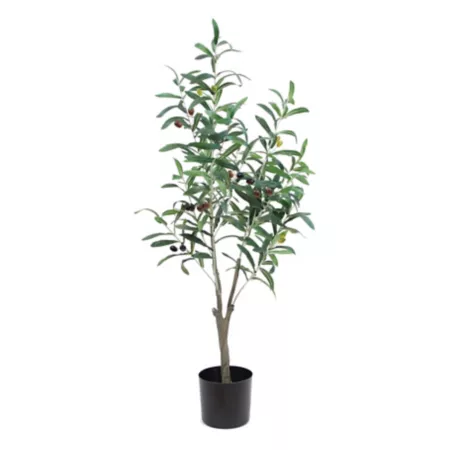 The Mod Greenhouse 36" Artificial Green Olive Tree in Matte Black Planter Artificial Plants & Flowers