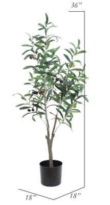Image showing  36 in. Artificial Green Olive Tree in a Black Matte Planter Pot