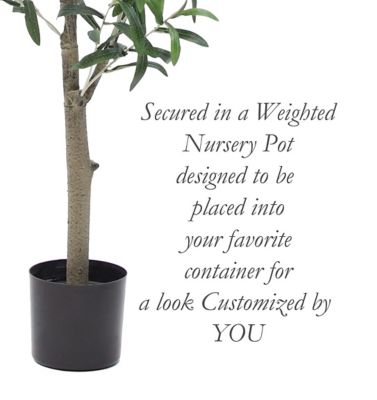 Image showing  48 in. Artificial Green Olive Tree in a Black Matte Planter Pot