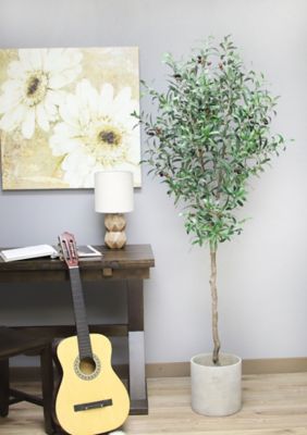 Image showing  72 in. Artificial Green Olive Tree in a Black Matte Planter Pot