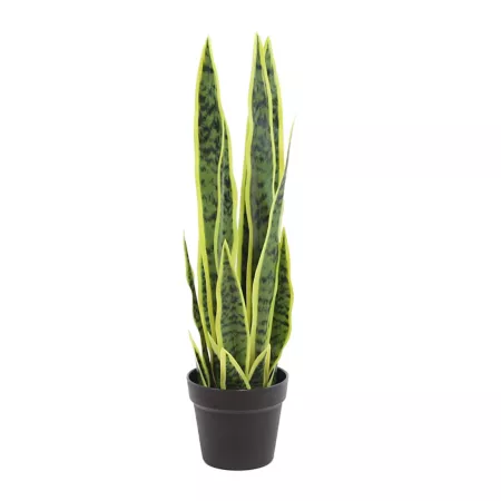 The Mod Greenhouse 24" Artificial Variegated Green Sansevieria Snake Plant in Matte Black Planter Artificial Plants & Flowers