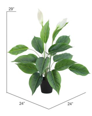 Image showing  24 in. Artificial Green Spathiphyllum Peace Lily Plant in a Black Matte Planter Pot