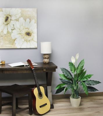 Image showing  24 in. Artificial Green Spathiphyllum Peace Lily Plant in a Black Matte Planter Pot