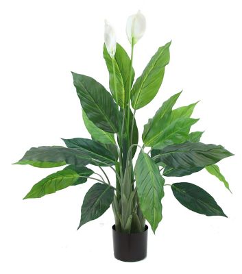 The Mod Greenhouse 40 in. Artificial Green Spathiphyllum Peace Lily Plant in a Black Matte Planter Pot
