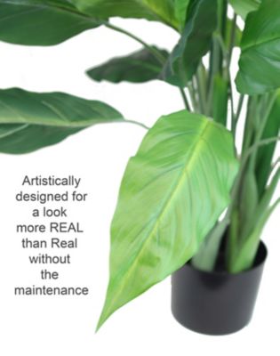 Image showing  40 in. Artificial Green Spathiphyllum Peace Lily Plant in a Black Matte Planter Pot