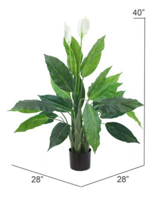 Image showing  40 in. Artificial Green Spathiphyllum Peace Lily Plant in a Black Matte Planter Pot