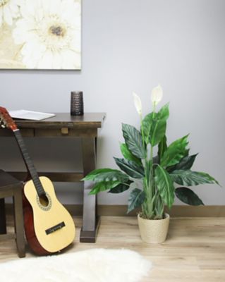 Image showing  40 in. Artificial Green Spathiphyllum Peace Lily Plant in a Black Matte Planter Pot