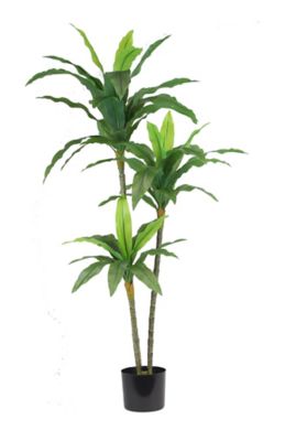 The Mod Greenhouse 48 in. Artificial Green Dracaena Plant in Black Matte Planter Pot