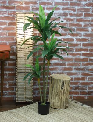 Image showing 4 th The Mod Greenhouse 48 in. Artificial Green Dracaena Plant in Black Matte Planter Pot
