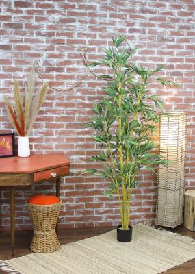 Image showing  60 in. Artificial Real Touch Bamboo Tree in Black Matte Planter Pot