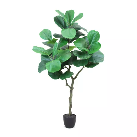 The Mod Greenhouse 50" Artificial Green Fiddle Leaf Fig Tree in Contemporary 5.5" Matte Black Pot Artificial Plants & Flowers