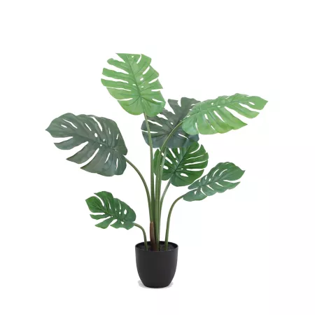 The Mod Greenhouse 39" Artificial Green Monstera Tree in 5.5" Contemporary Matte Black Pot (7 Leaves) Artificial Plants & Flowers