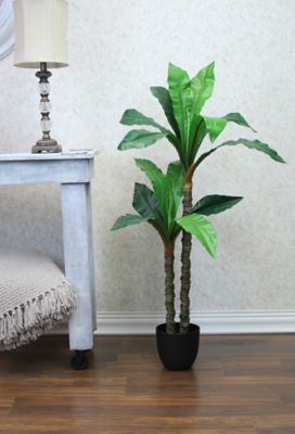 Image showing  49 in. Artificial Non-Variegated Green Dracaena Tree in a 6.5 in. Black Matte Contemporary Pot