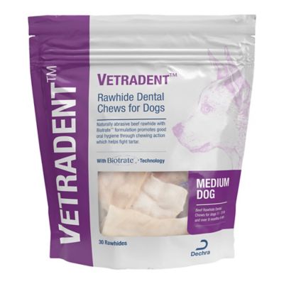 Dechra VETRADENT Beef Rawhide Dental Chews for Dogs, Medium, 30 ct.