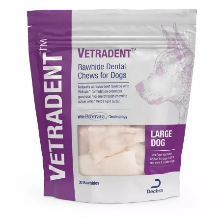 Dechra VETRADENT Beef Rawhide Dental Chews for Dogs Size Large 30 ct Dog Dental Treats & Chews