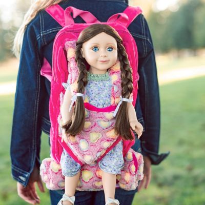 Image showing  Doll Carrier Backpack and Sleeping Bag for 18 in. Dolls, Pink Hearts