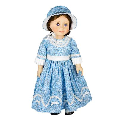 Image showing  1800's Style Blue Dress Gown and Hat for 18 in. Dolls