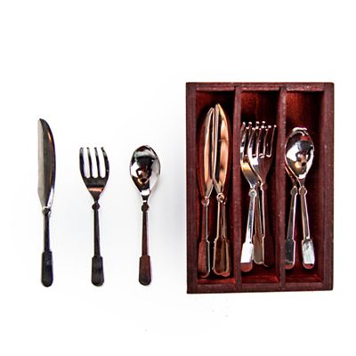 The Queen's Treasures 13 pc. Silverware Utensil Set and Wooden Holder for 18 in. Dolls