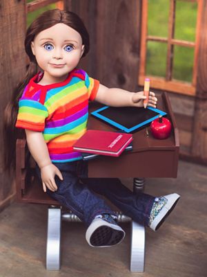 Image showing  1930s Wooden School Desk and School Accessories for 18 in. Dolls