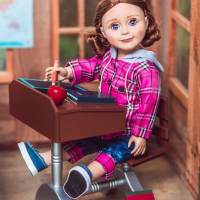 Image showing 5 th The Queen's Treasures 1930s Wooden School Desk and School Accessories for 18 in. Dolls