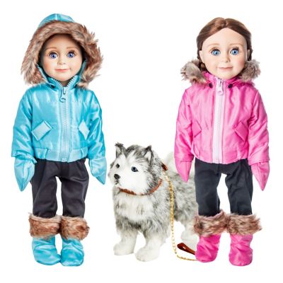 The Queen's Treasures Complete Blue and Pink Ski Wear Clothes Sets and Husky Dog for 18 in. Dolls