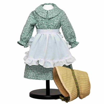 The Queen's Treasures Little House on the Prairie 3 pc. Green Calico Prairie Dress for 18 in. Dolls