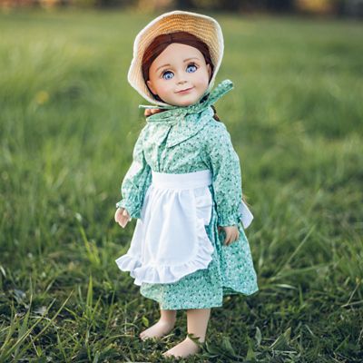 Image showing  Little House on the Prairie 3 pc. Green Calico Prairie Dress for 18 in. Dolls