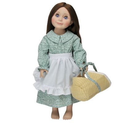 Image showing  Little House on the Prairie 3 pc. Green Calico Prairie Dress for 18 in. Dolls