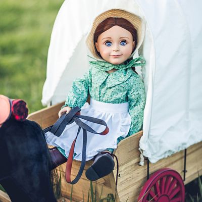 Image showing  Little House on the Prairie 3 pc. Green Calico Prairie Dress for 18 in. Dolls