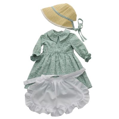 Image showing 8 th The Queen's Treasures Little House on the Prairie 3 pc. Green Calico Prairie Dress for 18 in. Dolls