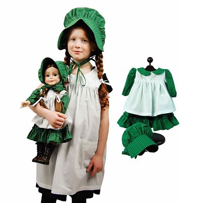 The Queen's Treasures Child's Apron & Prairie Bonnet & 3pc 18 in. Doll Outfit