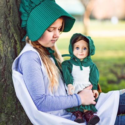 Image showing  Child's Apron & Prairie Bonnet & 3pc 18 in. Doll Outfit