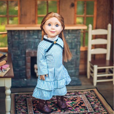 Image showing  Little House on the Prairie Mary Ingalls Blue Check Dress for 18 in. Dolls