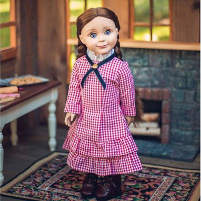 Image showing  Little House on the Prairie Laura Ingalls Red Check Dress for 18 in. Doll