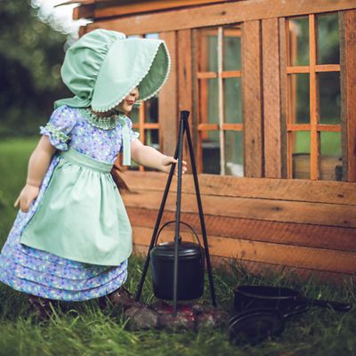 Image showing  Little House on the Prairie 3 pc. Purple and Green Summer Prairie Dress for 18 in. Dolls