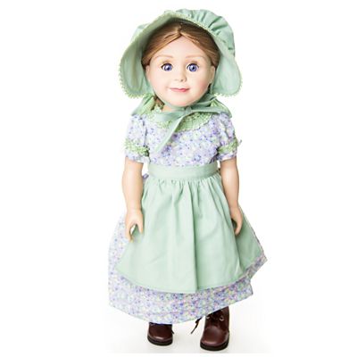 Image showing  Little House on the Prairie 3 pc. Purple and Green Summer Prairie Dress for 18 in. Dolls