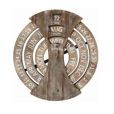 PARISLOFT Rustic Wood Wall Mounted Spin Perpetual Calendar