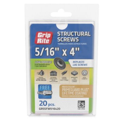 Grip-Rite Gr- 20 ct. 5/16 X 4 in. Stru ct. Scrw