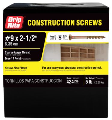 Grip-Rite 5 lb. Construction Screw 2-1/2 in. Gold